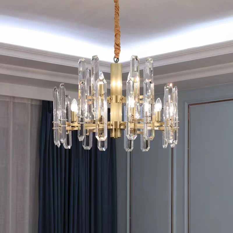 Long shape crystal match with iron art pendant light rural living room pendant lamp  high-end lighting