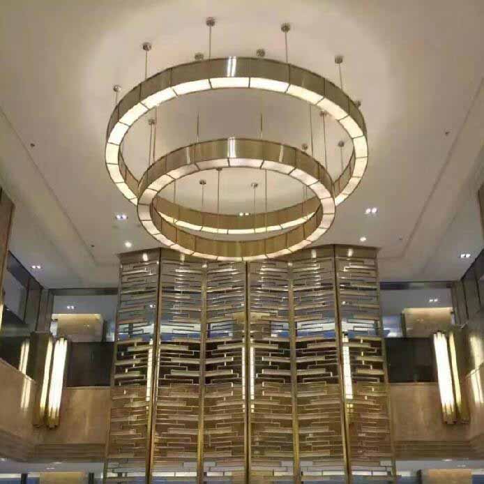 Gold metal rings chandelier light hotel dining room iron craft creative design